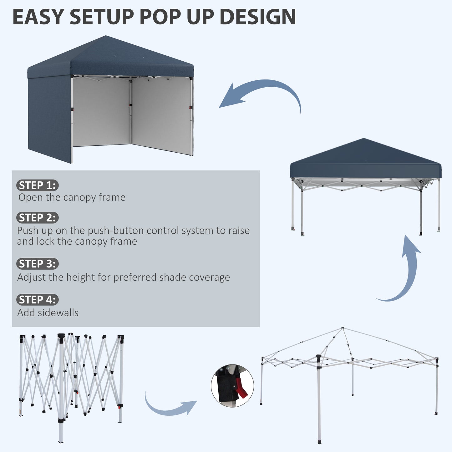 10' X 10' Pop Up Canopy With Sidewalls, Weight Bags And Carry Bag, Height Adjustable Tent For Parties, Navy