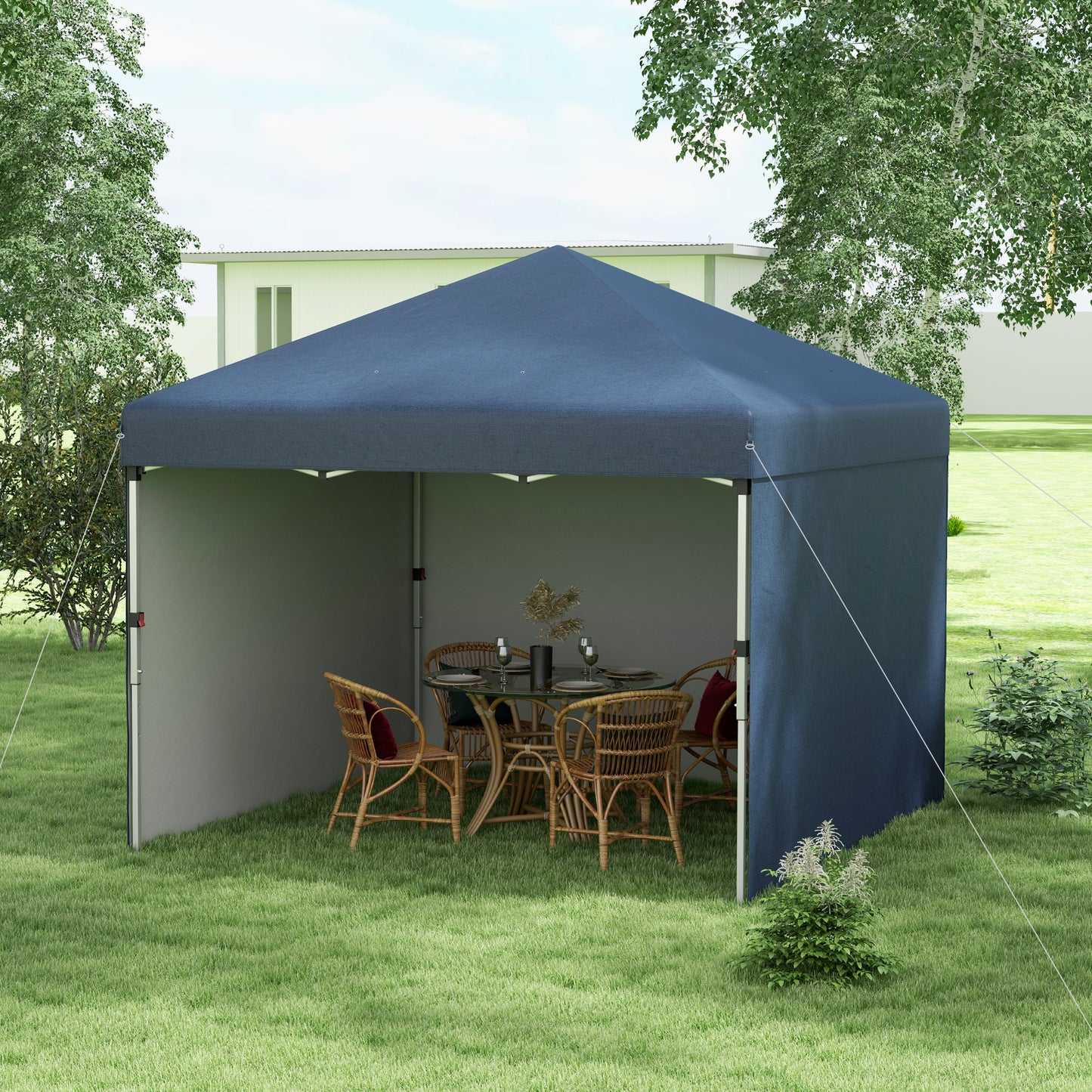 10' X 10' Pop Up Canopy With Sidewalls, Weight Bags And Carry Bag, Height Adjustable Tent For Parties, Navy