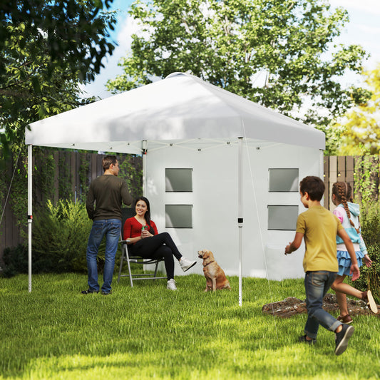 10' x 10' Pop Up Canopy Tent w/ Sidewall, UPF50+ Height Adjustable Instant Sun Shelter w/ Storage Pockets, White