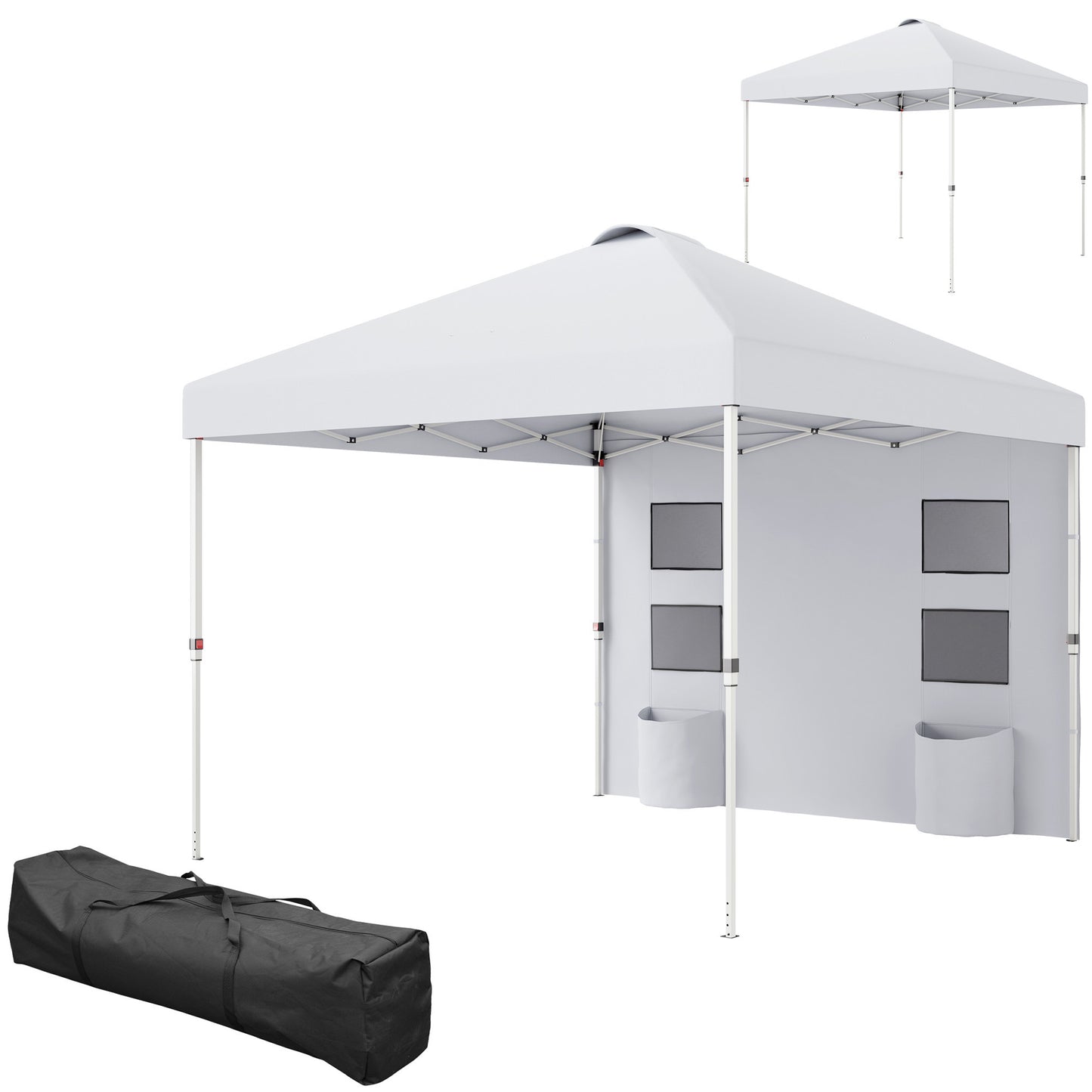 10' x 10' Pop Up Canopy Tent w/ Sidewall, UPF50+ Height Adjustable Instant Sun Shelter w/ Storage Pockets, White