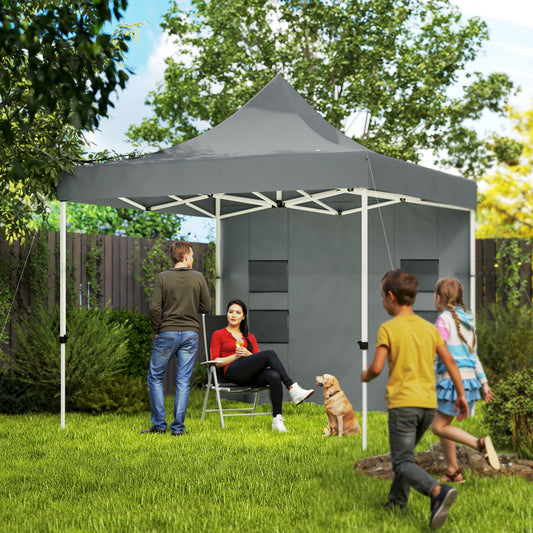 10' x 10' Heavy Duty Pop Up Canopy Tent with Sidewall, UPF50+ Instant Sun Shelter with Storage Pockets, Gray