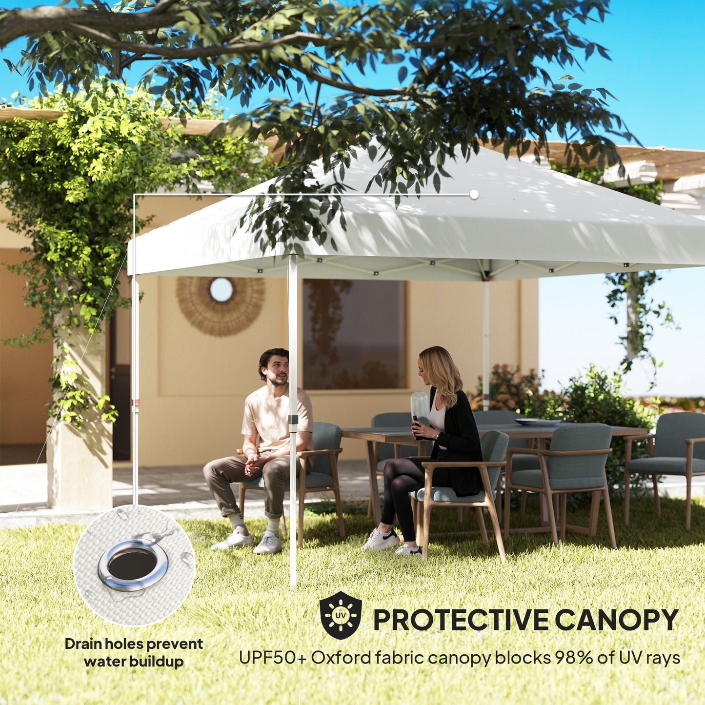 10' x 10' Pop Up Canopy Tent w/ Sidewall, UPF50+ Height Adjustable Instant Sun Shelter w/ Storage Pockets, White