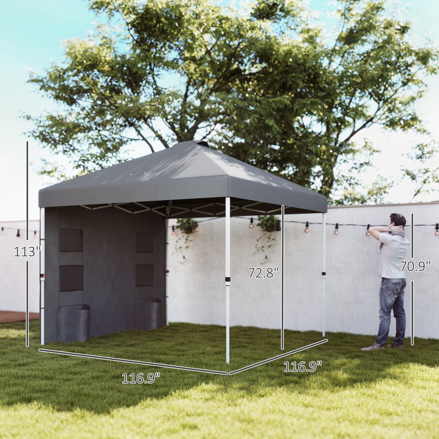 10' x 10' Pop Up Canopy Tent w/ Sidewall, UPF50+ Height Adjustable Instant Sun Shelter w/ Storage Pockets, Dark Gray
