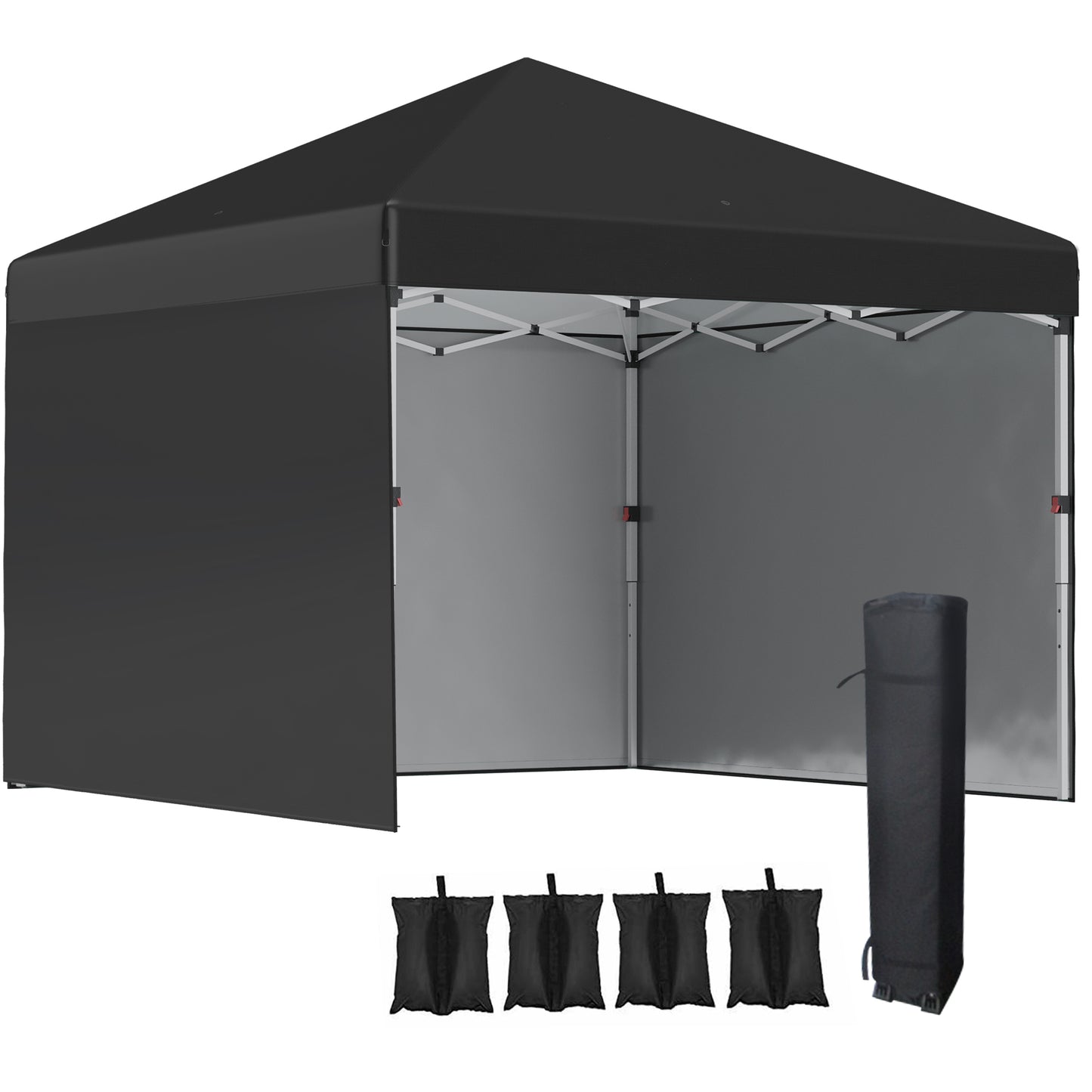 10' x 10' Pop Up Canopy Tent with 3 Sidewalls, Leg Weight Bags and Carry Bag, Height Adjustable, Instant Party Tent Event Shelter Gazebo for Garden, Patio, Black