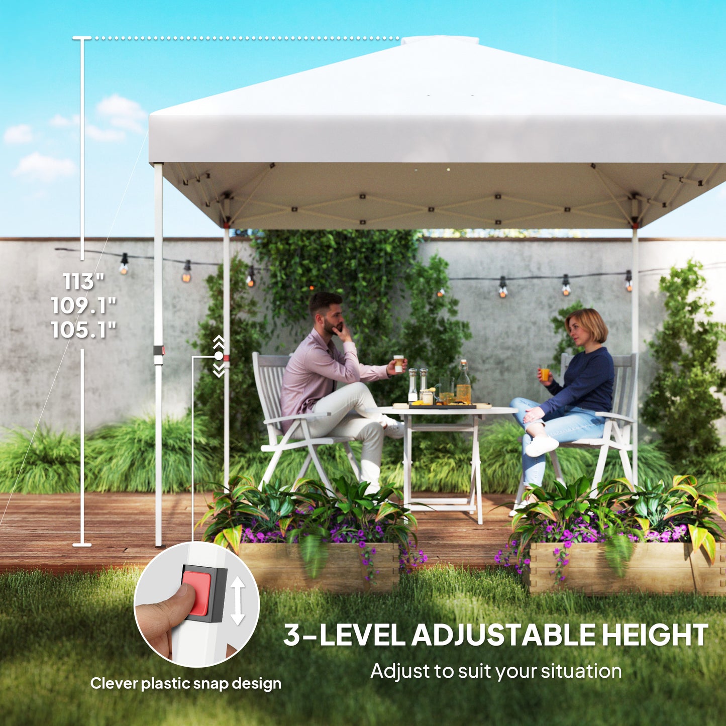 10' x 10' Pop Up Canopy Tent w/ Sidewall, UPF50+ Height Adjustable Instant Sun Shelter w/ Storage Pockets, White