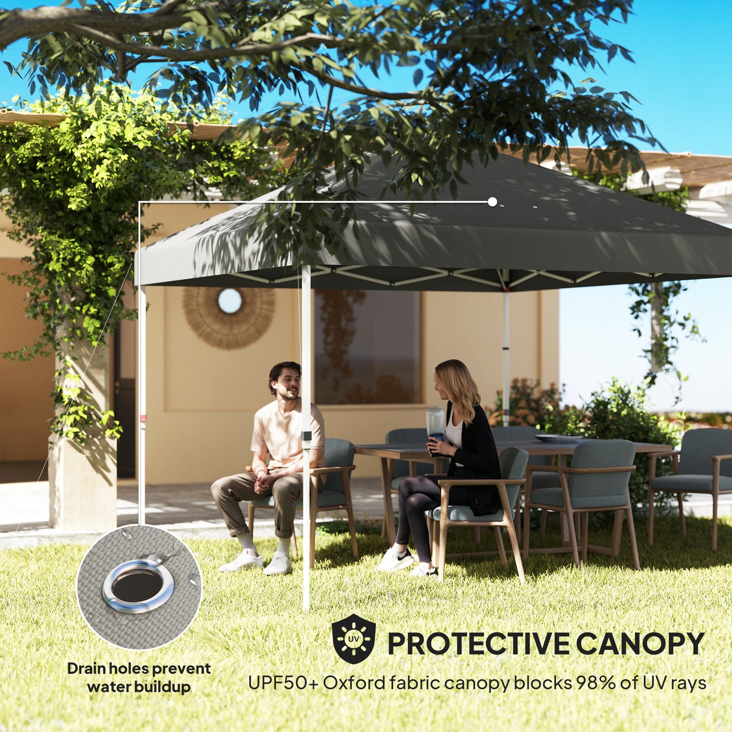 10' x 10' Pop Up Canopy Tent w/ Sidewall, UPF50+ Height Adjustable Instant Sun Shelter w/ Storage Pockets, Dark Gray
