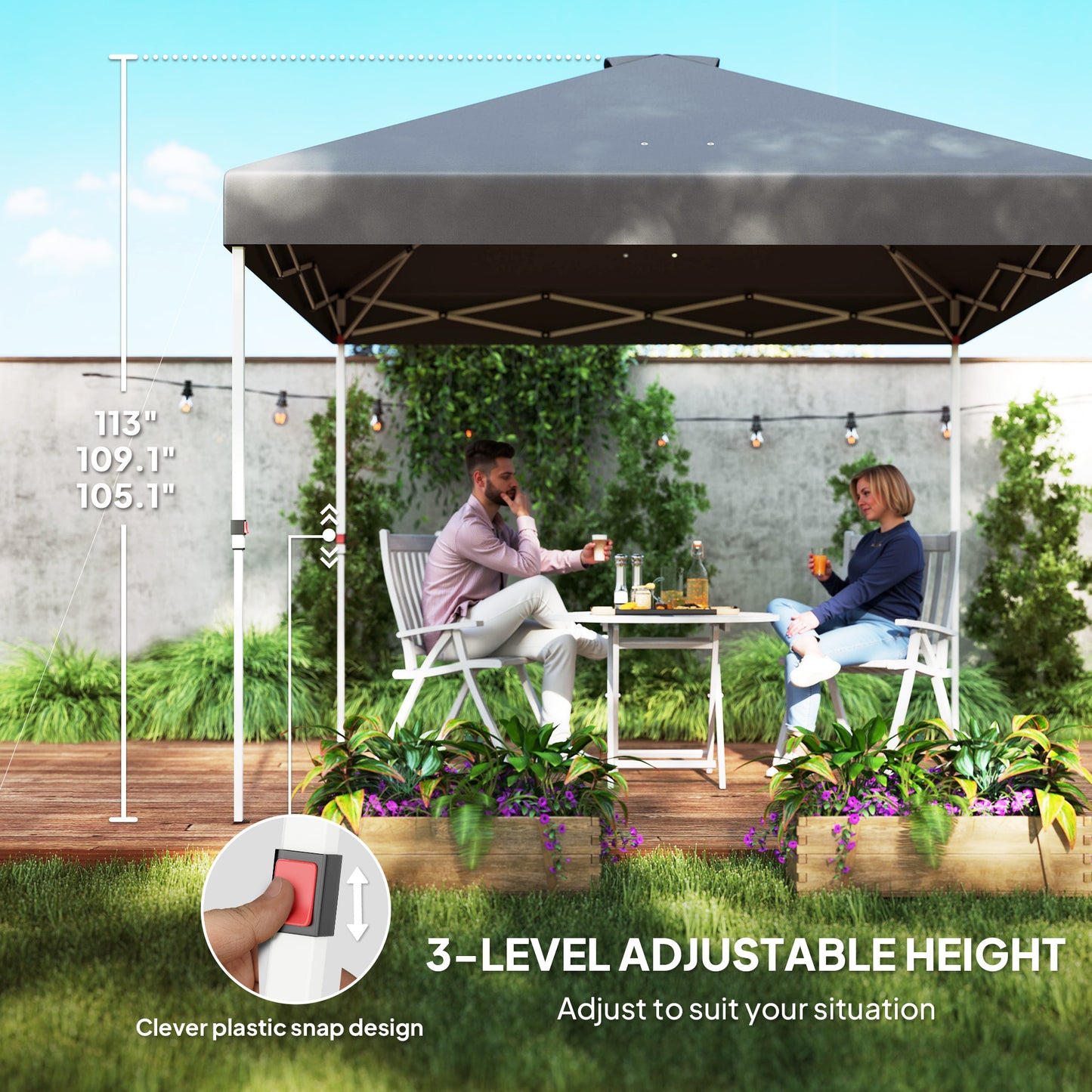 10' x 10' Pop Up Canopy Tent w/ Sidewall, UPF50+ Height Adjustable Instant Sun Shelter w/ Storage Pockets, Dark Gray
