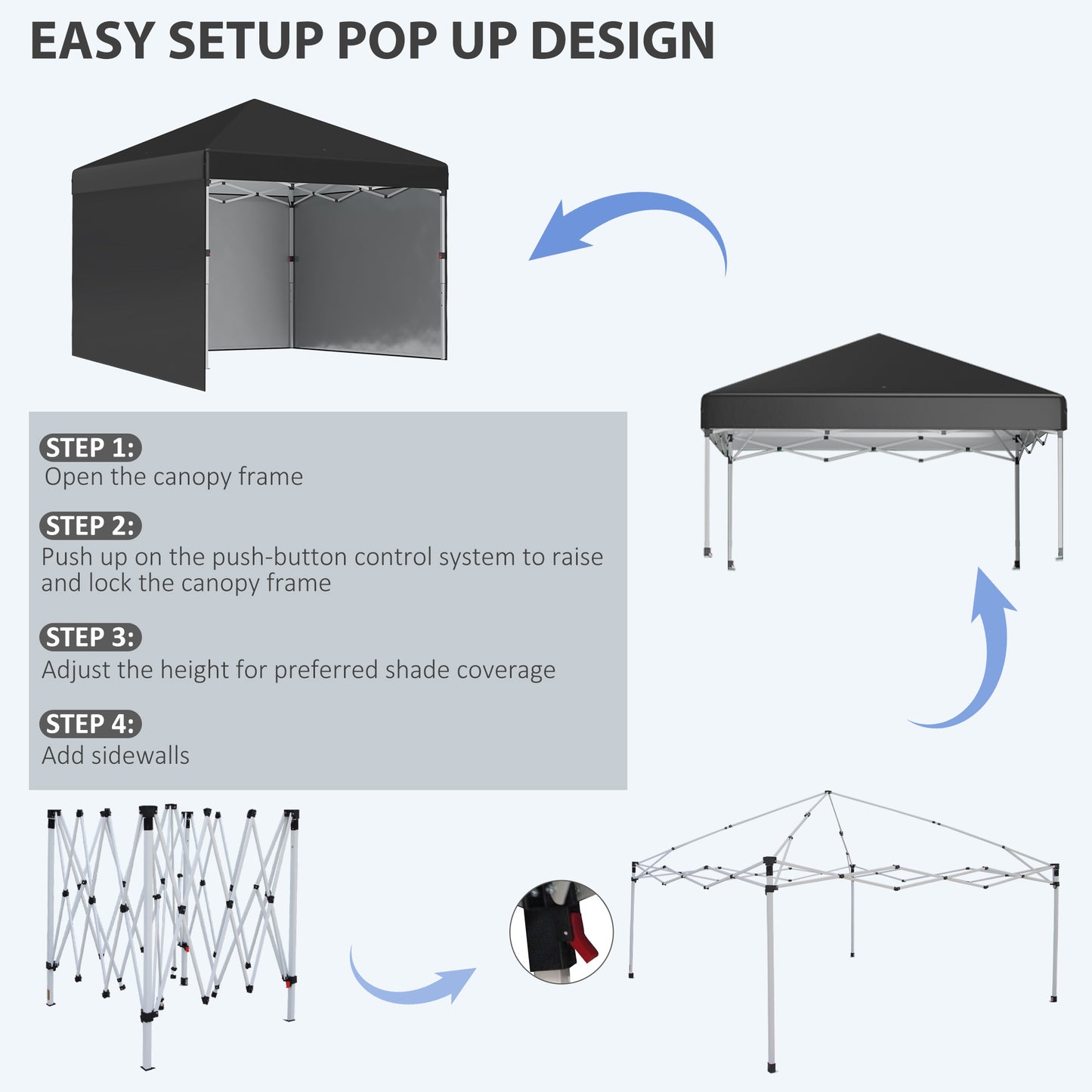 10' x 10' Pop Up Canopy Tent with 3 Sidewalls, Leg Weight Bags and Carry Bag, Height Adjustable, Instant Party Tent Event Shelter Gazebo for Garden, Patio, Black